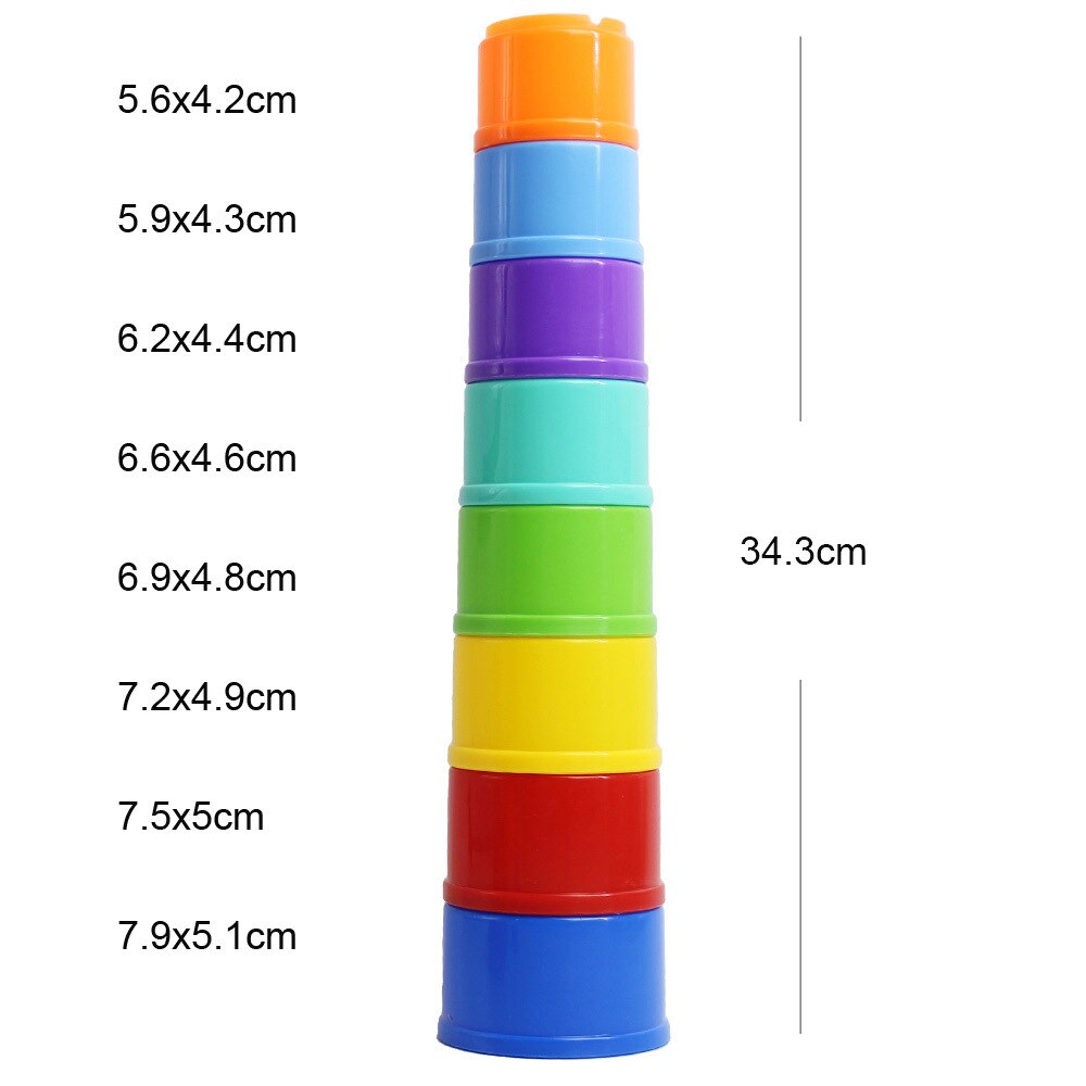Stack Up Baby Cups, Bathtub Toys for Kids, 4.8 Ounce (Pack of 8) building blocks Rainbow cup set toy for children to